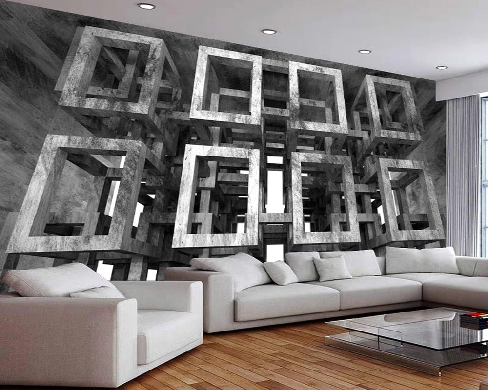 3D Wallpaper Geometric Cement Wall